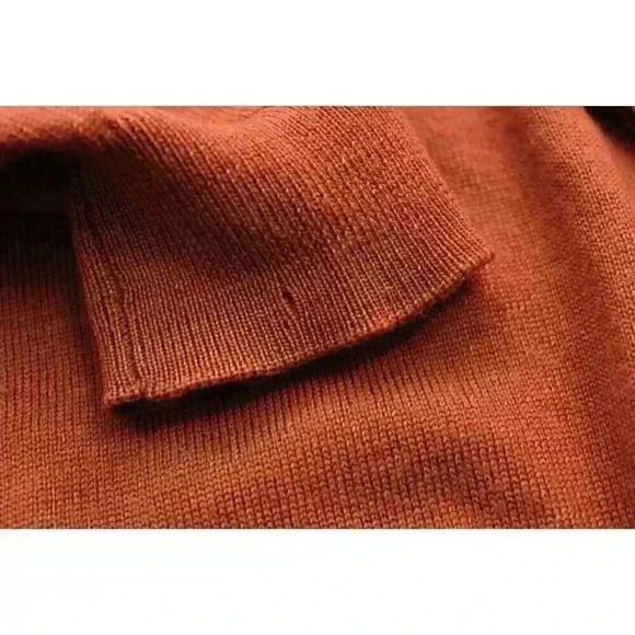 Joseph Abboud Mens Large 100% Extra Fine Merino Wool Burnt Orange V-Neck Sweater - Picture 2 of 9